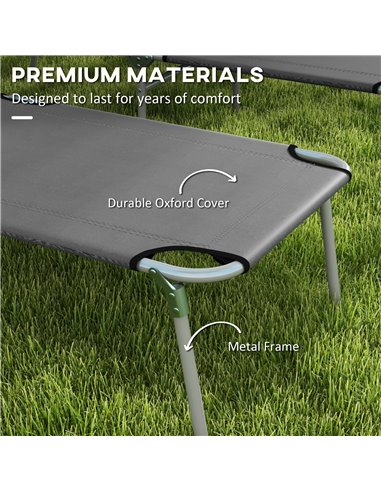 Outsunny Sun Lounger Set of 2, Foldable, 4-Level Adjustable Backrest, Reclining Chair with Sun Shade, for Beach/Garden/Patio, Gr