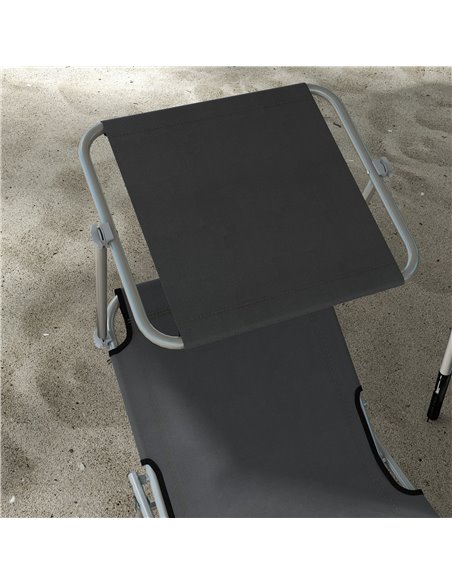 Outsunny Sun Lounger Set of 2, Foldable, 4-Level Adjustable Backrest, Reclining Chair with Sun Shade, for Beach/Garden/Patio, Gr - pic 53062 | FastDaddyshop