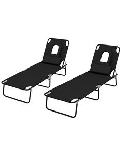 Outsunny Outdoor Foldable Sun Lounger Set of 2, Black 84B-002V01BK