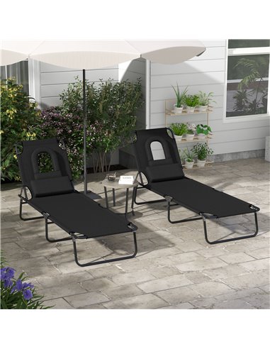 Outsunny Outdoor Foldable Sun Lounger Set of 2, Black 84B-002V01BK