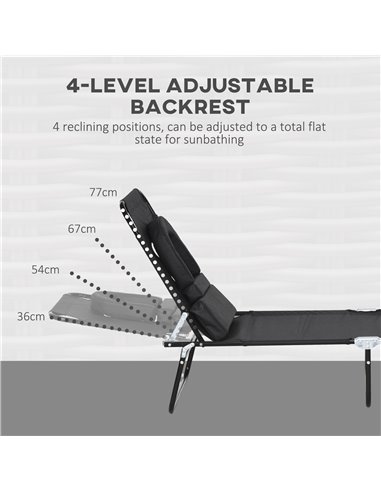 Outsunny Outdoor Foldable Sun Lounger Set of 2, 4 Level Adjustable Backrest Reclining Sun Lounger Chair with Pillow and Reading 