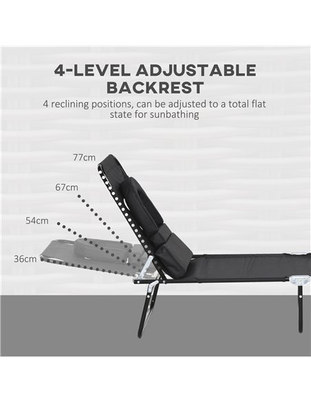 Outsunny Outdoor Foldable Sun Lounger Set of 2, 4 Level Adjustable Backrest Reclining Sun Lounger Chair with Pillow and Reading  - pic 53067 | FastDaddyshop