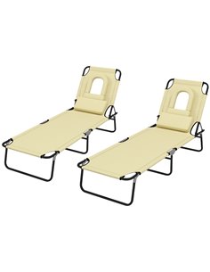 Outsunny Outdoor Foldable Sun Lounger Set of 2, Beige 84B-002V01BG