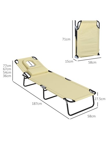 Outsunny Outdoor Foldable Sun Lounger Set of 2, 4 Level Adjustable Backrest Reclining Sun Lounger Chair with Pillow and Reading 
