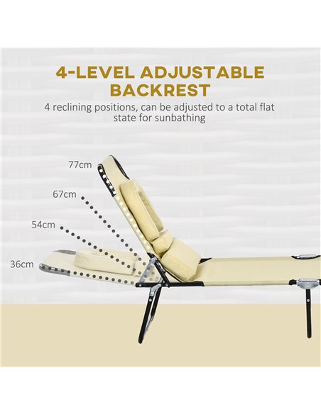 Outsunny Outdoor Foldable Sun Lounger Set of 2, 4 Level Adjustable Backrest Reclining Sun Lounger Chair with Pillow and Reading  - pic 53076 | FastDaddyshop