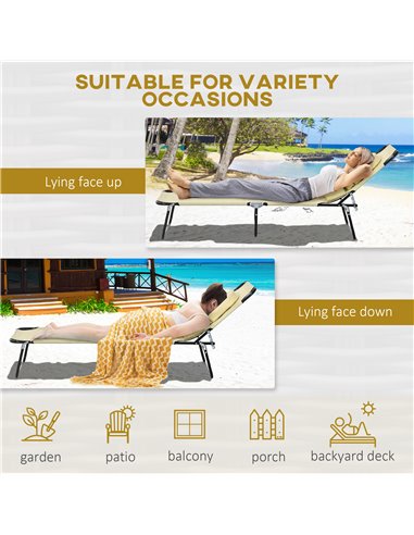 Outsunny Outdoor Foldable Sun Lounger Set of 2, 4 Level Adjustable Backrest Reclining Sun Lounger Chair with Pillow and Reading 