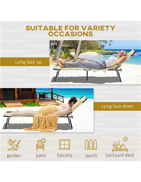 Outsunny Outdoor Foldable Sun Lounger Set of 2, 4 Level Adjustable Backrest Reclining Sun Lounger Chair with Pillow and Reading  - pic 53077 | FastDaddyshop