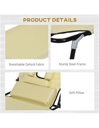 Outsunny Outdoor Foldable Sun Lounger Set of 2, 4 Level Adjustable Backrest Reclining Sun Lounger Chair with Pillow and Reading 
