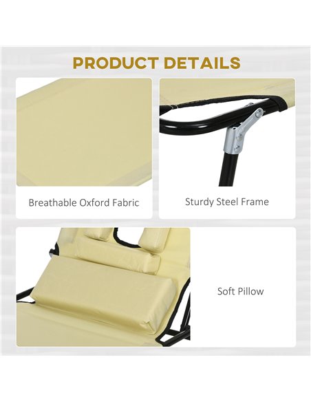 Outsunny Outdoor Foldable Sun Lounger Set of 2, 4 Level Adjustable Backrest Reclining Sun Lounger Chair with Pillow and Reading  - pic 53078 | FastDaddyshop