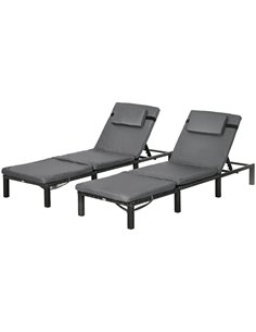 Outsunny Rattan Sun Loungers Set of 2 with 5-Level Adjustable Backrest, Dark Grey 841-004V72CG