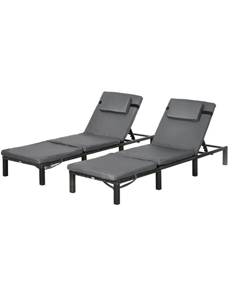 Outsunny Rattan Sun Loungers Set of 2 with 5-Level Adjustable Backrest, Dark Grey 841-004V72CG - pic 53091 | FastDaddyshop