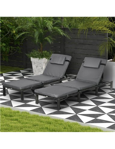 Outsunny Rattan Sun Loungers Set of 2 with 5-Level Adjustable Backrest, Dark Grey 841-004V72CG