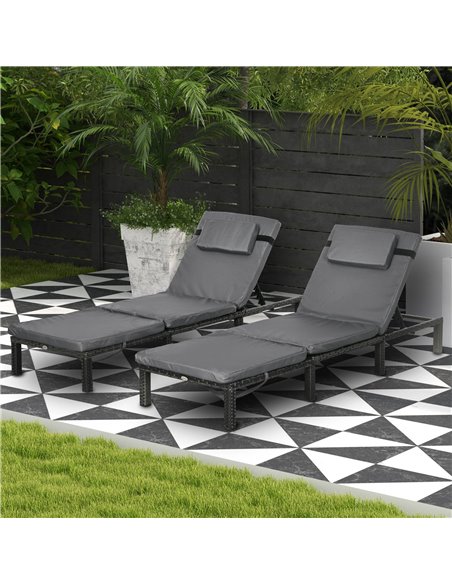 Outsunny Rattan Sun Loungers Set of 2 with 5-Level Adjustable Backrest, Dark Grey 841-004V72CG - pic 53092 | FastDaddyshop