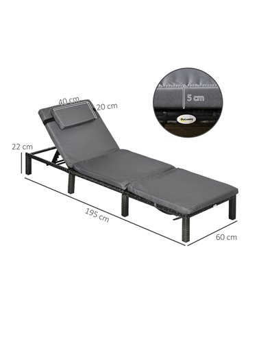 Outsunny Rattan Sun Loungers Set of 2 with 5-Level Adjustable Backrest, Wicker Lounge Chairs with Padded Cushion and Headrest fo