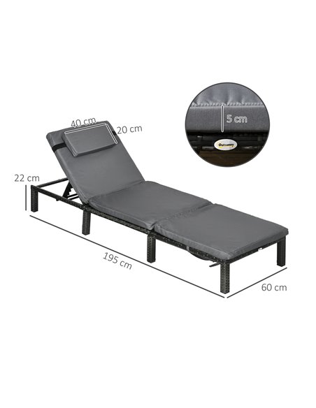 Outsunny Rattan Sun Loungers Set of 2 with 5-Level Adjustable Backrest, Wicker Lounge Chairs with Padded Cushion and Headrest fo - pic 53093 | FastDaddyshop
