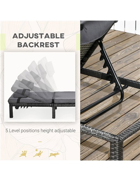 Outsunny Rattan Sun Loungers Set of 2 with 5-Level Adjustable Backrest, Wicker Lounge Chairs with Padded Cushion and Headrest fo - pic 53094 | FastDaddyshop