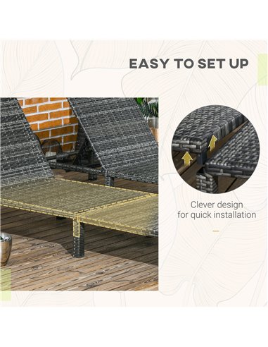 Outsunny Rattan Sun Loungers Set of 2 with 5-Level Adjustable Backrest, Wicker Lounge Chairs with Padded Cushion and Headrest fo