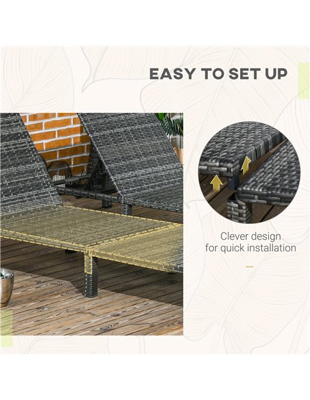 Outsunny Rattan Sun Loungers Set of 2 with 5-Level Adjustable Backrest, Wicker Lounge Chairs with Padded Cushion and Headrest fo - pic 53095 | FastDaddyshop
