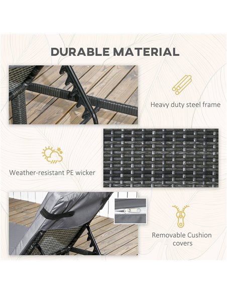 Outsunny Rattan Sun Loungers Set of 2 with 5-Level Adjustable Backrest, Wicker Lounge Chairs with Padded Cushion and Headrest fo - pic 53097 | FastDaddyshop