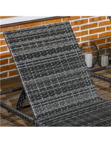 Outsunny Rattan Sun Loungers Set of 2 with 5-Level Adjustable Backrest, Wicker Lounge Chairs with Padded Cushion and Headrest fo