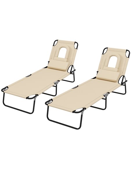 Outsunny Outdoor Foldable Sun Lounger Set of 2, Brown 84B-002V01BN - pic 53100 | FastDaddyshop