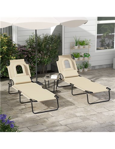 Outsunny Outdoor Foldable Sun Lounger Set of 2, 4 Level Adjustable Backrest Reclining Sun Lounger Chair with Pillow and Reading 