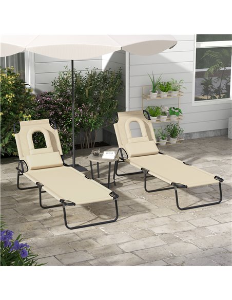 Outsunny Outdoor Foldable Sun Lounger Set of 2, 4 Level Adjustable Backrest Reclining Sun Lounger Chair with Pillow and Reading  - pic 53101 | FastDaddyshop