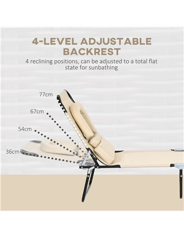 Outsunny Outdoor Foldable Sun Lounger Set of 2, 4 Level Adjustable Backrest Reclining Sun Lounger Chair with Pillow and Reading 