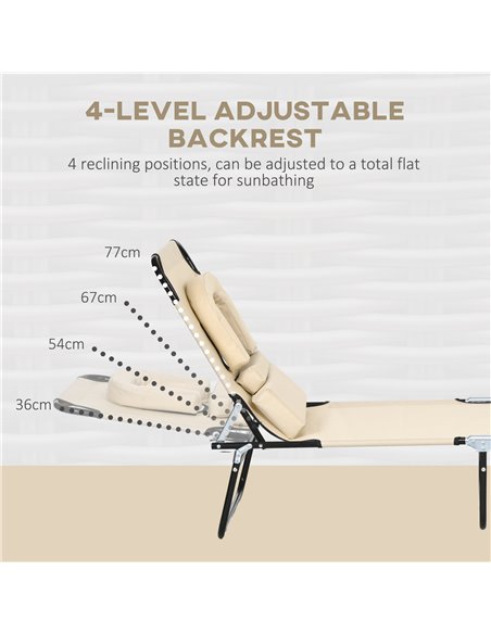 Outsunny Outdoor Foldable Sun Lounger Set of 2, 4 Level Adjustable Backrest Reclining Sun Lounger Chair with Pillow and Reading  - pic 53103 | FastDaddyshop