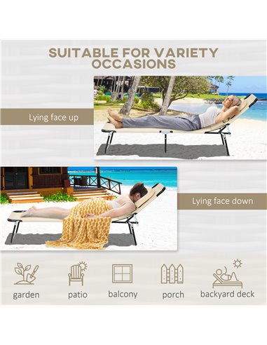 Outsunny Outdoor Foldable Sun Lounger Set of 2, 4 Level Adjustable Backrest Reclining Sun Lounger Chair with Pillow and Reading 