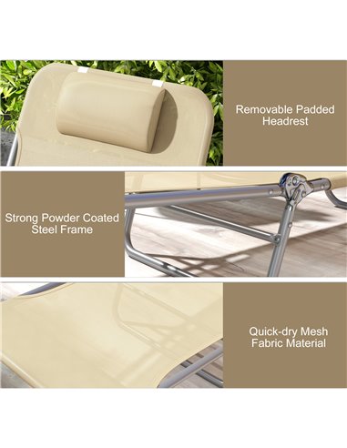Outsunny Set of Two Steel Frame Sun Loungers, with Reclining Backs - Brown 84B-397V71BN