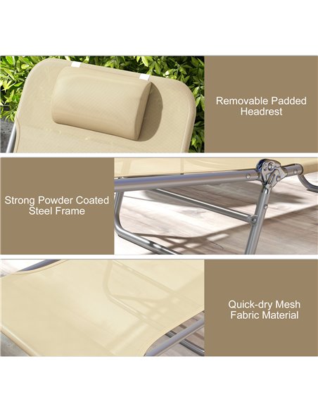 Outsunny Set of Two Steel Frame Sun Loungers, with Reclining Backs - Brown 84B-397V71BN - pic 53122 | FastDaddyshop