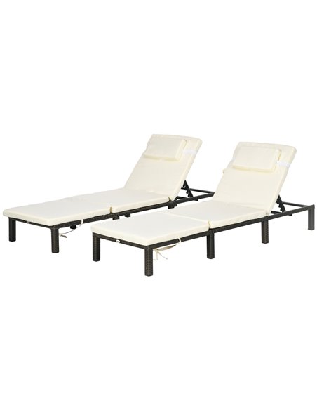 Outsunny Rattan Sun Loungers Set of 2 with 5-Level Adjustable Backrest, Cream White 841-004V73CW - pic 53127 | FastDaddyshop