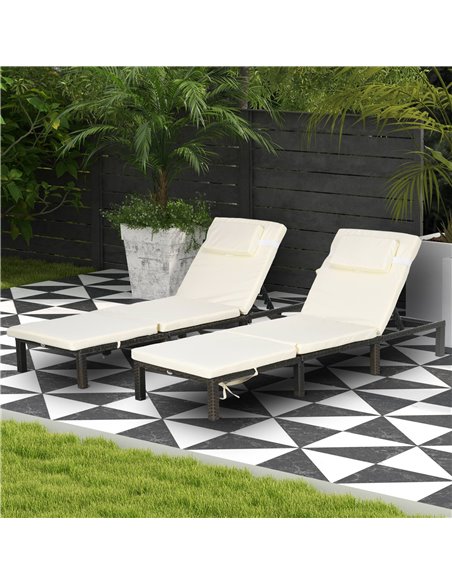 Outsunny Rattan Sun Loungers Set of 2 with 5-Level Adjustable Backrest, Cream White 841-004V73CW - pic 53128 | FastDaddyshop