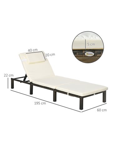 Outsunny Rattan Sun Loungers Set of 2 with 5-Level Adjustable Backrest, Wicker Lounge Chairs with Padded Cushion and Headrest fo