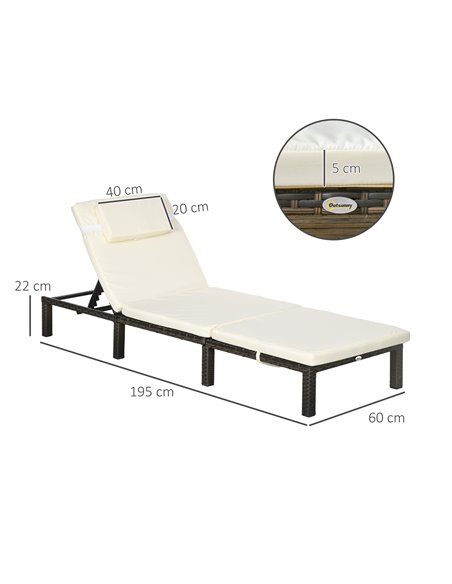 Outsunny Rattan Sun Loungers Set of 2 with 5-Level Adjustable Backrest, Wicker Lounge Chairs with Padded Cushion and Headrest fo - pic 53129 | FastDaddyshop