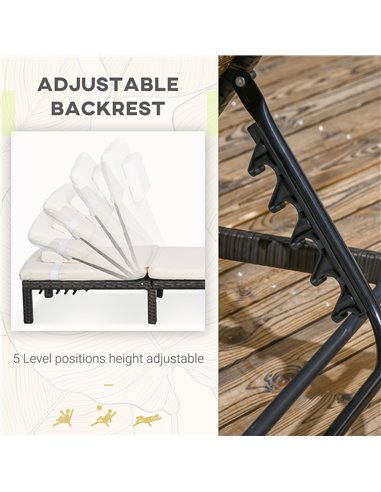 Outsunny Rattan Sun Loungers Set of 2 with 5-Level Adjustable Backrest, Wicker Lounge Chairs with Padded Cushion and Headrest fo