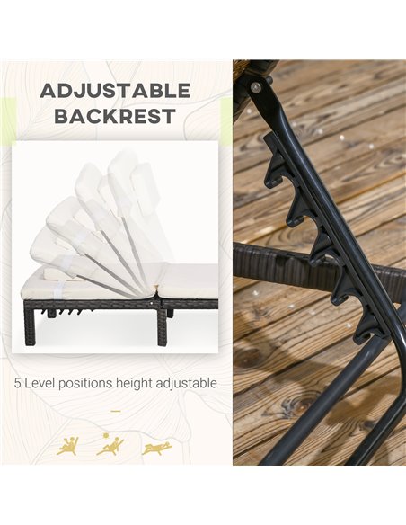 Outsunny Rattan Sun Loungers Set of 2 with 5-Level Adjustable Backrest, Wicker Lounge Chairs with Padded Cushion and Headrest fo - pic 53130 | FastDaddyshop