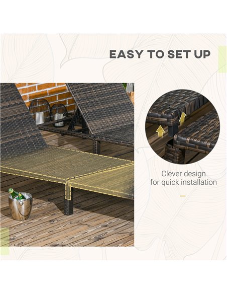 Outsunny Rattan Sun Loungers Set of 2 with 5-Level Adjustable Backrest, Wicker Lounge Chairs with Padded Cushion and Headrest fo - pic 53131 | FastDaddyshop