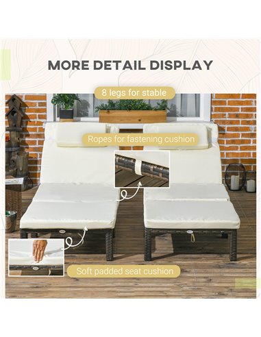 Outsunny Rattan Sun Loungers Set of 2 with 5-Level Adjustable Backrest, Wicker Lounge Chairs with Padded Cushion and Headrest fo