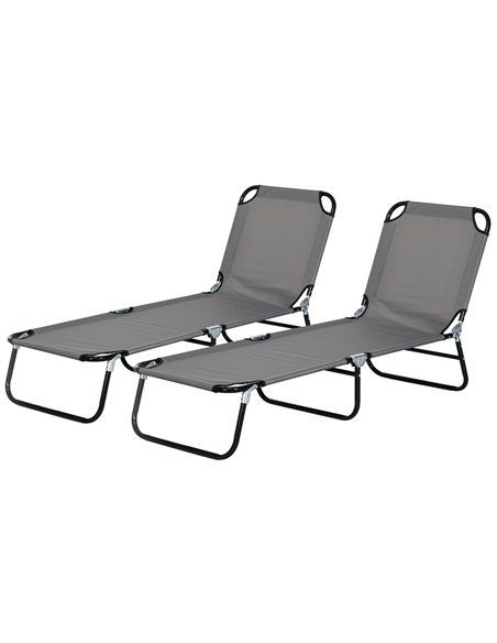 Outsunny Set of 2 Patio Sun Lounger with 5-Position Adjustable Backrest, Grey 84B-442V01GY - pic 53136 | FastDaddyshop