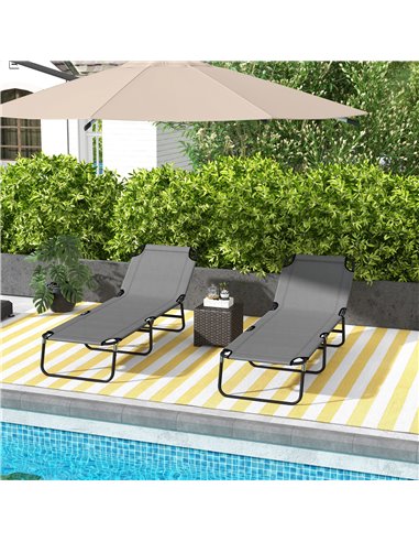 Outsunny Patio Sun Lounger with 5-Position Adjustable Backrest, Weather-Resistant Oxford Fabric, Grey 84B-442V01GY