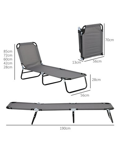 Outsunny Patio Sun Lounger with 5-Position Adjustable Backrest, Weather-Resistant Oxford Fabric, Grey 84B-442V01GY
