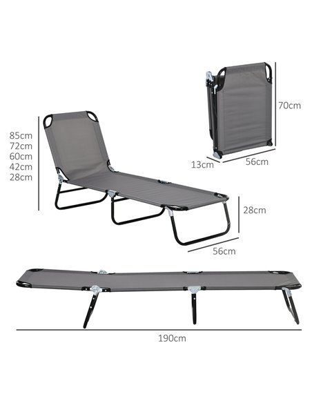 Outsunny Patio Sun Lounger with 5-Position Adjustable Backrest, Weather-Resistant Oxford Fabric, Grey 84B-442V01GY - pic 53138 | FastDaddyshop