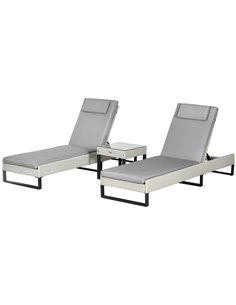 Outsunny 3-piece PE Rattan Sun Lounger Set, Light Grey 862-074V70LG
