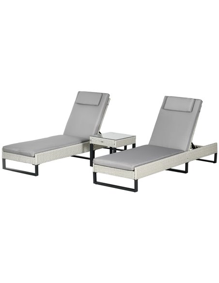 Outsunny 3-piece PE Rattan Sun Lounger Set, Light Grey 862-074V70LG - pic 53145 | FastDaddyshop