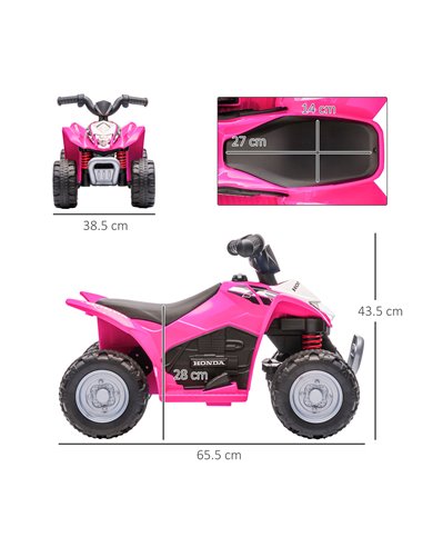 AIYAPLAY Honda Licensed Kids Quad Bike, 6V Electric Ride on Car ATV Toy with LED Light Horn for 1.5-3 Years, Pink