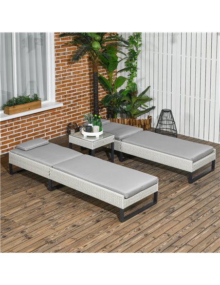 Outsunny 3-piece PE Rattan Sun Lounger Set with Adjustable 5-Position Recliner, Patio Chaise Lounge Chair Set with Cushions, Hea - pic 53152 | FastDaddyshop