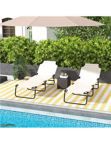 Outsunny Adjustable Garden Sun Lounger with Five-Position Back, Cream White, Comfortable Outdoor Recliner 84B-442V01CW