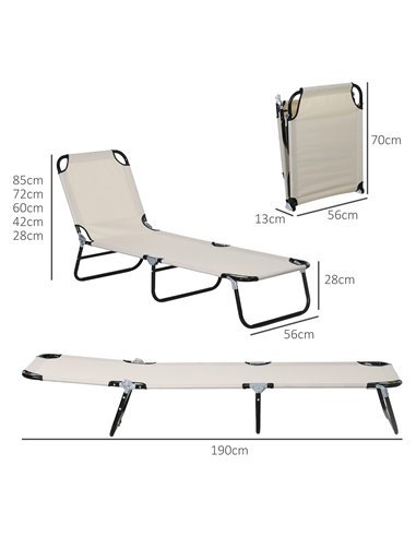Outsunny Adjustable Garden Sun Lounger with Five-Position Back, Cream White, Comfortable Outdoor Recliner 84B-442V01CW
